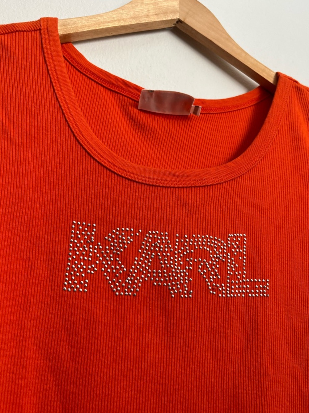 VTG Y2K Karl Rhinestone Logo Two-Tone Ribbed Tank Top - M - Picture 5 of 15